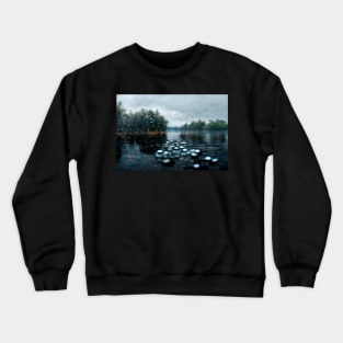 Foggy Lake Falling Raindrops On A Rainy Autumn Day Crewneck Sweatshirt